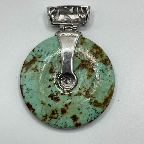 Turquoise Sterling Silver Pendant .925 CFJ Filigree Bail Swirl artisan pendant - Picture 4 of 8